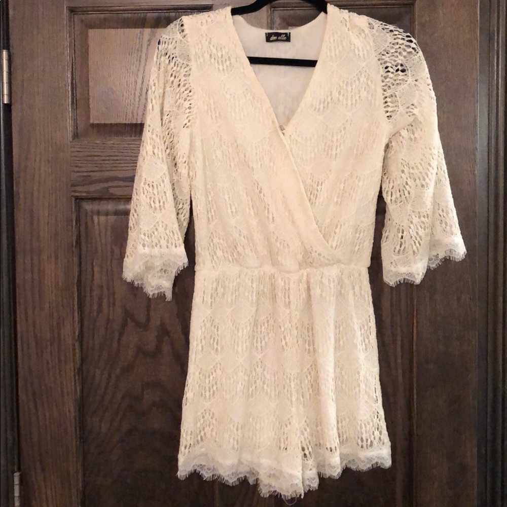 White 3/4 Sleeve Lace Romper